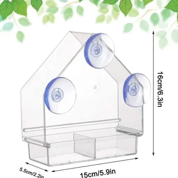 Til Fugle & Småvildt^Lollanda Akryl fuglefoder med sugekop – fuglebad og madskål til fugle, 15×5,5×16 cm