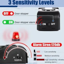 Hjemmealarmsystemer^Lollanda bærbar 2-i-1 dørstopalarm – 120 dB høj støj, indbrudsbeskyttelse og sikkerhedsalarm i hjemmet med nødalarm