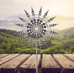 Vinddekoration^Lollanda 3D Metal Wind Wheel til have, solcelledrevet, rustfrit stål, stabil, støjsvag, dekorativ til terrasse og græsplæne