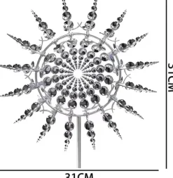 Vinddekoration^Lollanda 3D Metal Wind Wheel til have, solcelledrevet, rustfrit stål, stabil, støjsvag, dekorativ til terrasse og græsplæne