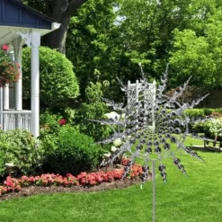 Vinddekoration^Lollanda 3D Metal Wind Wheel til have, solcelledrevet, rustfrit stål, stabil, støjsvag, dekorativ til terrasse og græsplæne