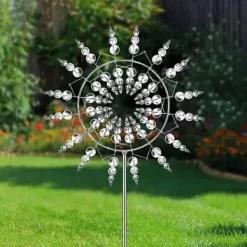 Vinddekoration^Lollanda 3D Metal Wind Wheel til have, solcelledrevet, rustfrit stål, stabil, støjsvag, dekorativ til terrasse og græsplæne