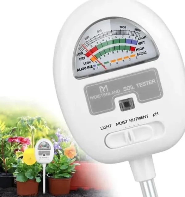 Haveværktøj^Lollanda Jordtester, Jordtester 4-i-1 – Batterifri, 90° drejelig, Til lys, Fugtighed, pH-værdi, Jordens frugtbarhed, Til have, græsplæne og landbrug | CDON