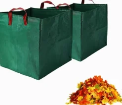 Havekurve^Lollanda 2-pak havetasker 270L – Stående havetasker med håndtag 65x65x65 cm, til blade, græs, brænde og haveaffald