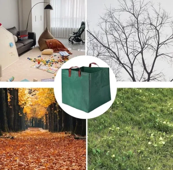 Havekurve^Lollanda 2-pak havetasker 270L – Stående havetasker med håndtag 65x65x65 cm, til blade, græs, brænde og haveaffald