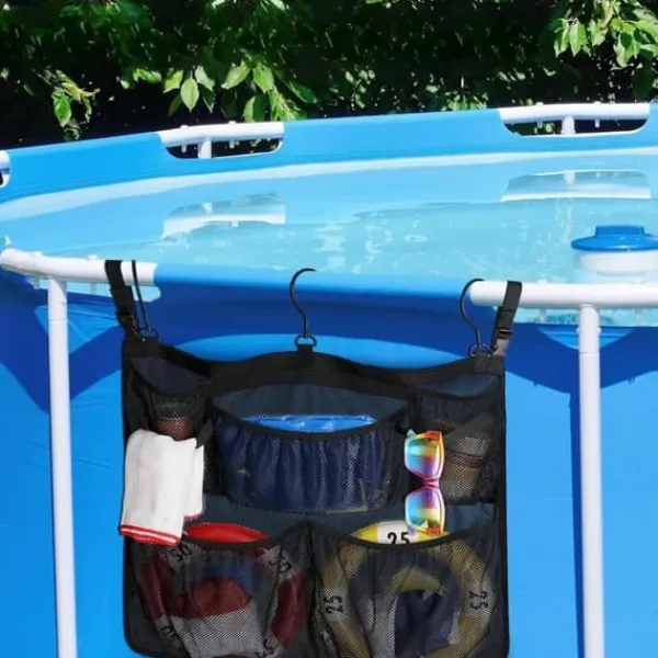 Pool- & Spatilbehør^Lollanda Poolopbevaring, Opbevaring til pool 61x51cm til legetøj – Netpose med ophængskrog, til pool, strandfester, camping og strandfester