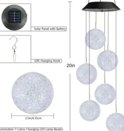 Discount Lollanda sfærisk solbaseret vindklokke til have, 6 LED vandtæt solvindklokke, flerfarvet Vinddekoration