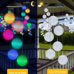 Discount Lollanda sfærisk solbaseret vindklokke til have, 6 LED vandtæt solvindklokke, flerfarvet Vinddekoration