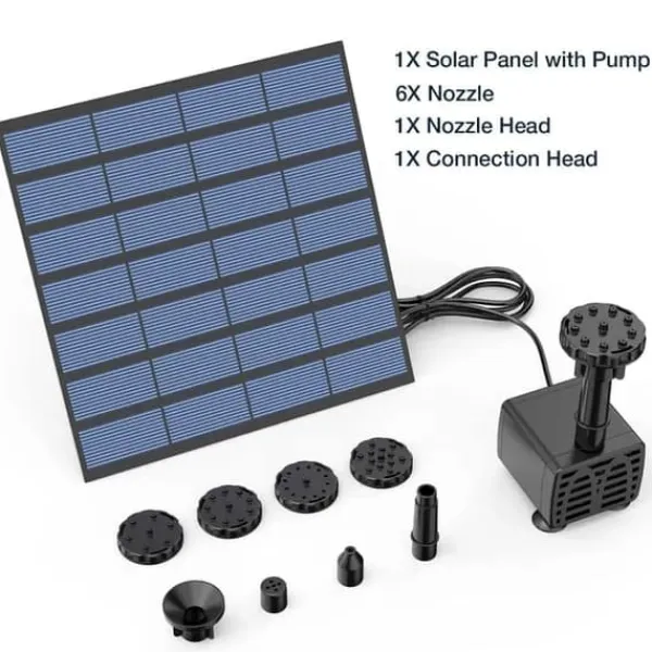 Lollanda Solar Powered Fountain – Solar vandpumpe med 6 dyser, til fuglebade, fiskedam og have Springvand & Damme