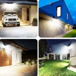 Lollanda solcelleforlygte, udendørs solcellelampe med bevægelsessensor – vandtæt, 190 LED, 3 tilstande, væglampe til have og indkørsel Sikkerhedslamper