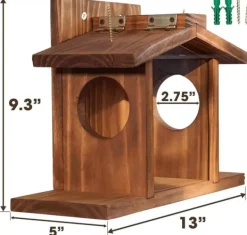 Til Fugle & Småvildt^Lollanda Squirrel Feeder – Udendørs Egernfoderstation, Træ Egernfoder, holdbar og nem at fylde, med aftageligt frontpanel