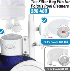 Pool- & Spatilbehør^Lollanda tilbehørssæt med 12 dele til Polaris 280/480 poolrobot – indeholder 2 netposer og 10 slangerensere