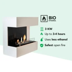Pejse^Lucca bioethanol vægovn - Hvid bioethanol pejs - 3 KW varme