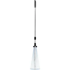 New Løvrive - Teleskopisk haverive - 15 Metaltænder - Justerbar bredde 19–57 cm - Teleskopskaft 81,3–160 cm - Rustfrit stål - Til løv og græsplæne Haveværktøj