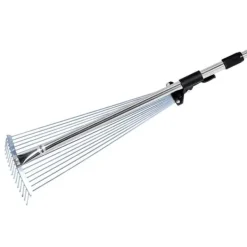 New Løvrive - Teleskopisk haverive - 15 Metaltænder - Justerbar bredde 19–57 cm - Teleskopskaft 81,3–160 cm - Rustfrit stål - Til løv og græsplæne Haveværktøj