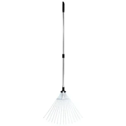 New Løvrive - Teleskopisk haverive - 15 Metaltænder - Justerbar bredde 19–57 cm - Teleskopskaft 81,3–160 cm - Rustfrit stål - Til løv og græsplæne Haveværktøj