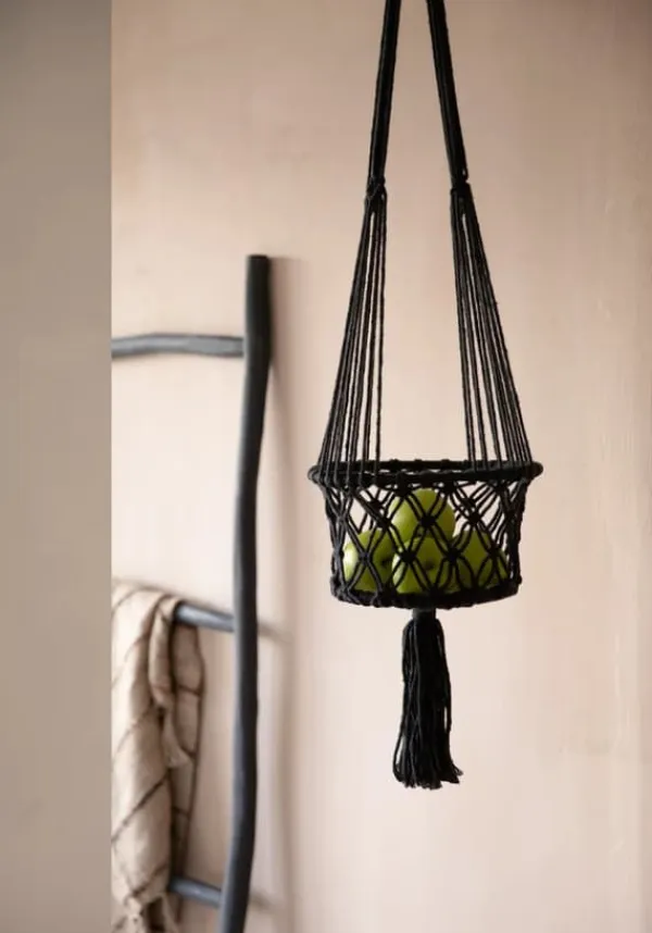Krukker & Plantebeholdere^Macrame Planteholder - Sort - L