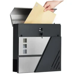 Postkasser & Brevindkast^Mailbox - vægbus med vindue - Van rustfrit stål - sølv / antracit