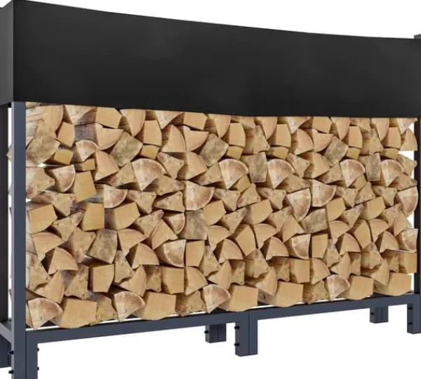 Tilbehør Til Brændeovne & Pejse^Martin Anthracite Metal Firewood Rack with Cover - Steel Tube Construction, 25x160x115 cm
