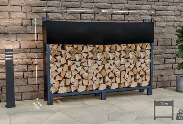 Tilbehør Til Brændeovne & Pejse^Martin Anthracite Metal Firewood Rack with Cover - Steel Tube Construction, 25x160x115 cm