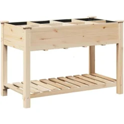 Plantningsbænke^Massiv Blomsterkrukke med Hylde - Træplantkasse | Farve: Beige | Størrelse: 115x59x76.5 cm