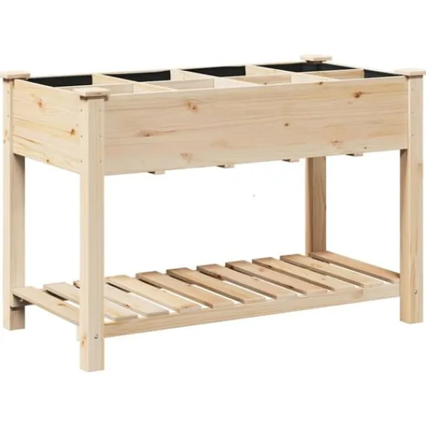 Plantningsbænke^Massiv Blomsterkrukke med Hylde - Træplantkasse | Farve: Beige | Størrelse: 115x59x76.5 cm