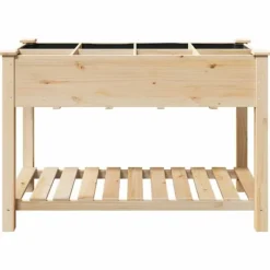 Plantningsbænke^Massiv Blomsterkrukke med Hylde - Træplantkasse | Farve: Beige | Størrelse: 115x59x76.5 cm