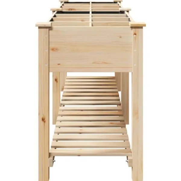 Plantningsbænke^Massiv Blomsterkrukke med Hylde - Træplantkasse | Farve: Beige | Størrelse: 115x59x76.5 cm