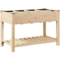 Plantningsbænke^Massiv Blomsterkrukke med Hylde - Træplantkasse | Farve: Beige | Størrelse: 115x59x76.5 cm