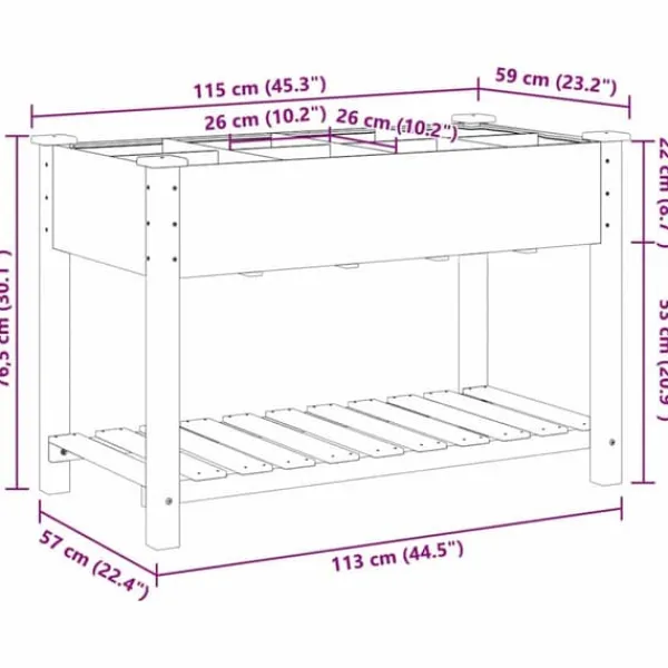 Plantningsbænke^Massiv Blomsterkrukke med Hylde - Træplantkasse | Farve: Beige | Størrelse: 115x59x76.5 cm