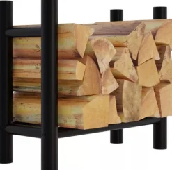 Tilbehør Til Brændeovne & Pejse^Medya Round Metal Firewood Rack Stand, Black - 30x60x60 cm