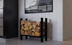 Tilbehør Til Brændeovne & Pejse^Medya Round Metal Firewood Rack Stand, Black - 30x60x60 cm