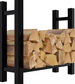 Hot Medya Square Firewood Rack, Black Metal, 30x80x80 cm Tilbehør Til Brændeovne & Pejse