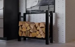 Hot Medya Square Firewood Rack, Black Metal, 30x80x80 cm Tilbehør Til Brændeovne & Pejse