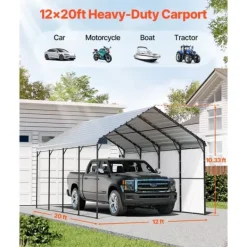 Clearance Metal Carport 12' x 20', Heavy Duty Udendørs Garage, Robust, Velegnet til både, Beskyttelse mod vejr og UV-stråler Skure, Garager & Carports