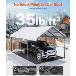 Clearance Metal Carport 12' x 20', Heavy Duty Udendørs Garage, Robust, Velegnet til både, Beskyttelse mod vejr og UV-stråler Skure, Garager & Carports