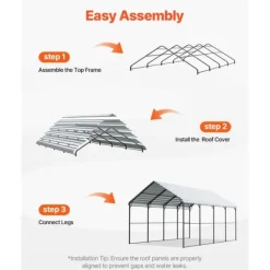 Clearance Metal Carport 12' x 20', Heavy Duty Udendørs Garage, Robust, Velegnet til både, Beskyttelse mod vejr og UV-stråler Skure, Garager & Carports