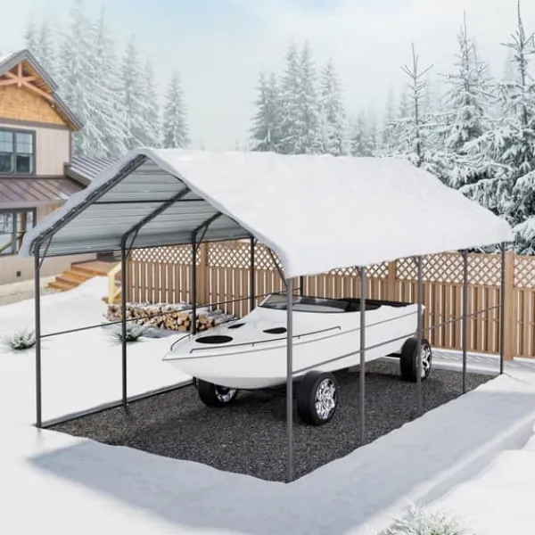 Clearance Metal Carport 12' x 20', Heavy Duty Udendørs Garage, Robust, Velegnet til både, Beskyttelse mod vejr og UV-stråler Skure, Garager & Carports