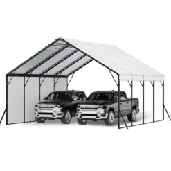 Best Metal Carport 20x20 fod, Udendørs Bilgarage, Kraftig og Vejrbestandig Skure, Garager & Carports