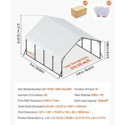 Best Metal Carport 20x20 fod, Udendørs Bilgarage, Kraftig og Vejrbestandig Skure, Garager & Carports