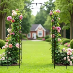 Outlet Metal havebue til klatreplanter, holdbar sort bue til roser og vinstokke, perfekt til bryllup, fest og have 7,15 fod Buer, Spalier, Lysthuse Uden Tag