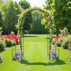 Outlet Metal havebue til klatreplanter, holdbar sort bue til roser og vinstokke, perfekt til bryllup, fest og have 7,15 fod Buer, Spalier, Lysthuse Uden Tag