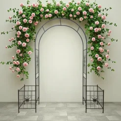 Outlet Metal havebue til klatreplanter, holdbar sort bue til roser og vinstokke, perfekt til bryllup, fest og have 7,15 fod Buer, Spalier, Lysthuse Uden Tag