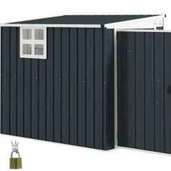 Clearance Metal havehus, 128x193x181 cm, mørkegrå Skure, Garager & Carports