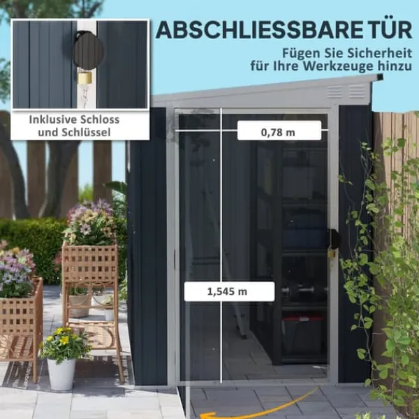 Clearance Metal havehus, 128x193x181 cm, mørkegrå Skure, Garager & Carports