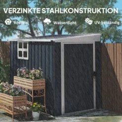 Clearance Metal havehus, 128x193x181 cm, mørkegrå Skure, Garager & Carports