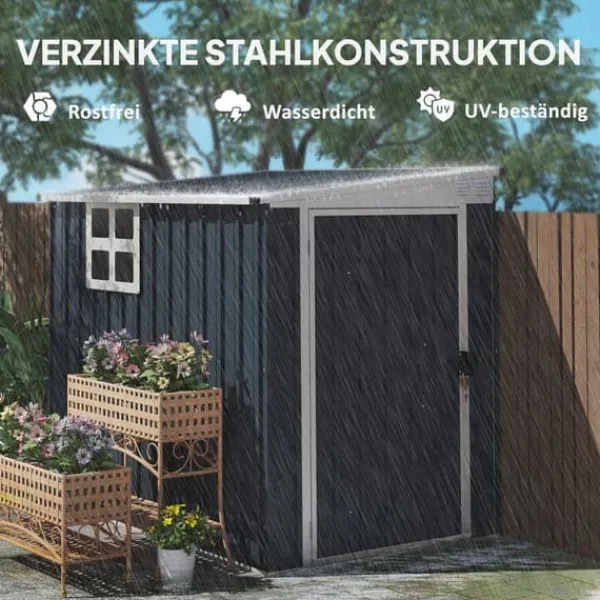 Clearance Metal havehus, 128x193x181 cm, mørkegrå Skure, Garager & Carports
