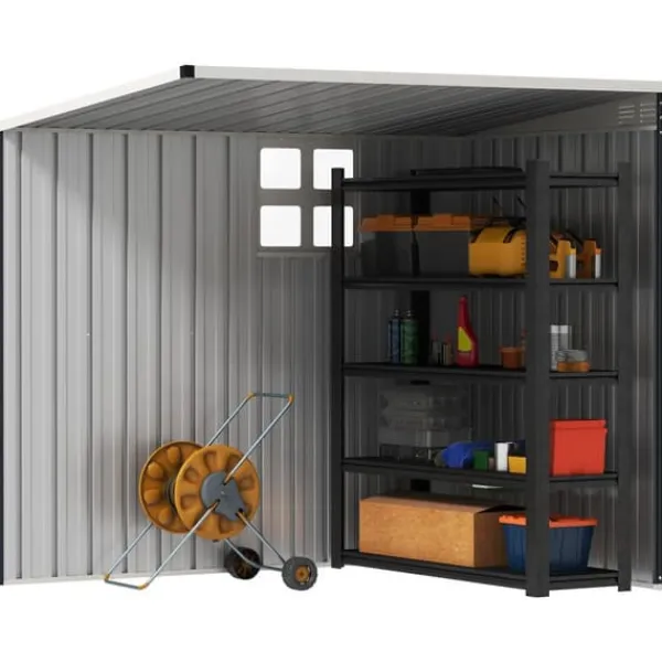 Clearance Metal havehus, 128x193x181 cm, mørkegrå Skure, Garager & Carports