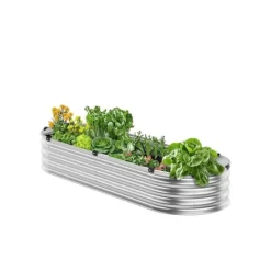 Clearance Metal hævet haveseng 4x2x1 fod, galvaniseret udendørs plantekasse, holdbar, rustfri sølv finish Plantningsbænke