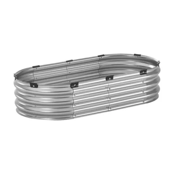 Clearance Metal hævet haveseng 4x2x1 fod, galvaniseret udendørs plantekasse, holdbar, rustfri sølv finish Plantningsbænke